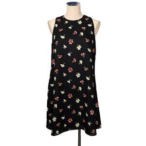 Vintage Cute Lined  DATIANI  80's 90's Y2K Black Floral Print Shift Dress 10